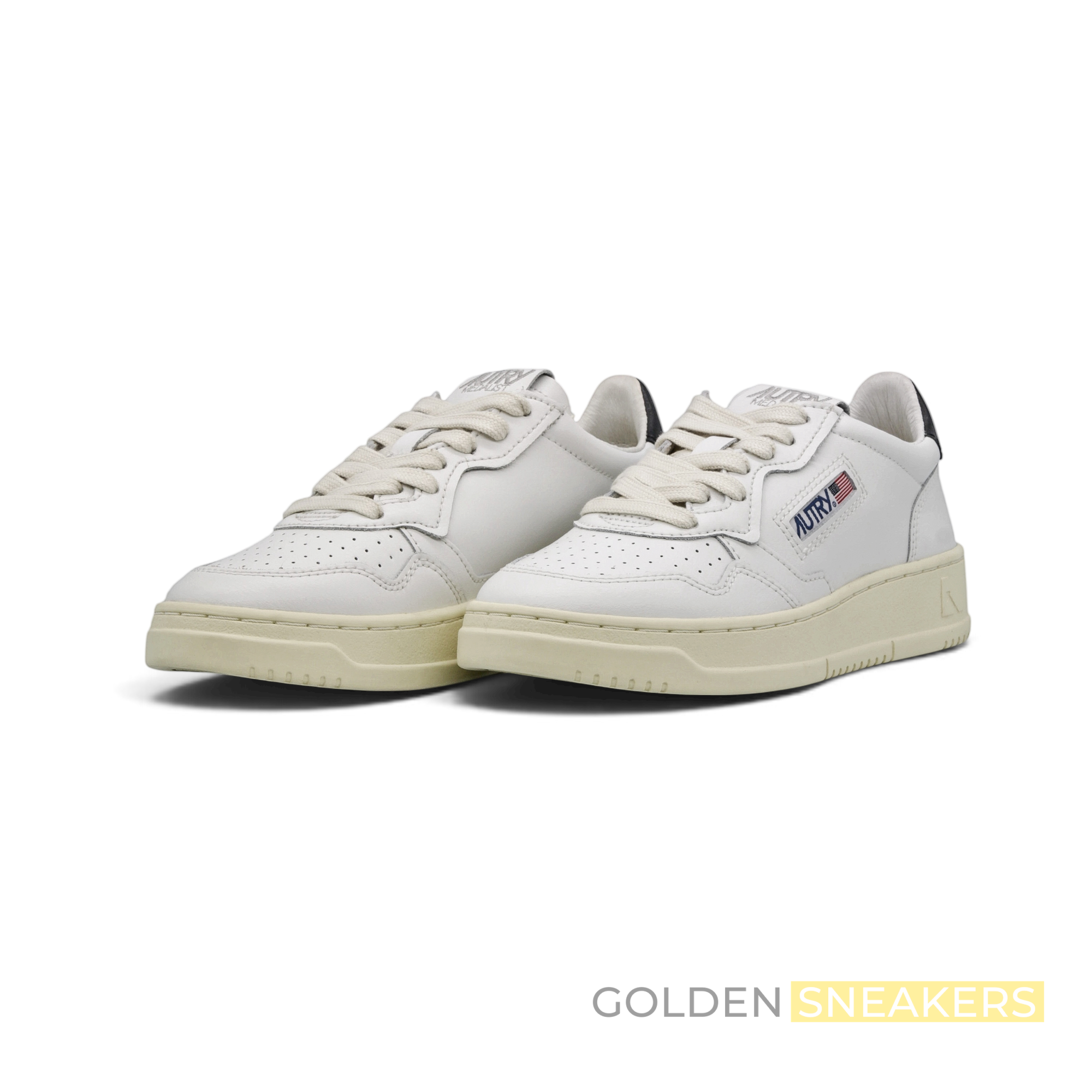 Autry Medalist Leather Low White Black Tab (Women's)
