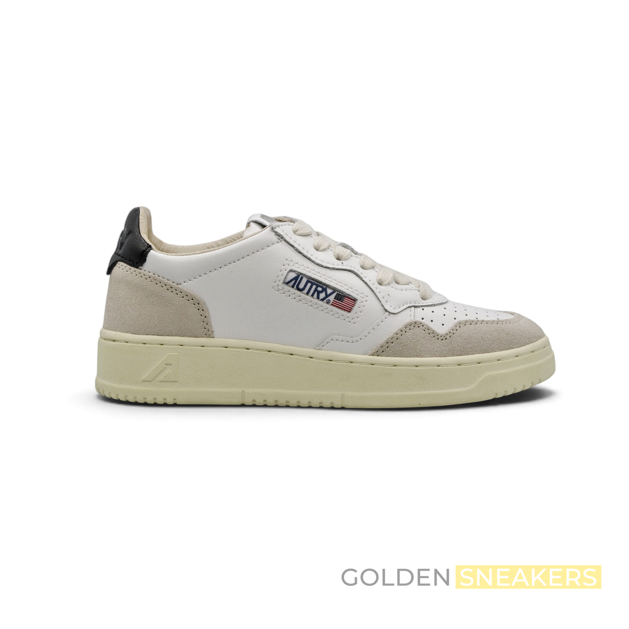 Autry Medalist Leather Low White Black Beige (Women's)