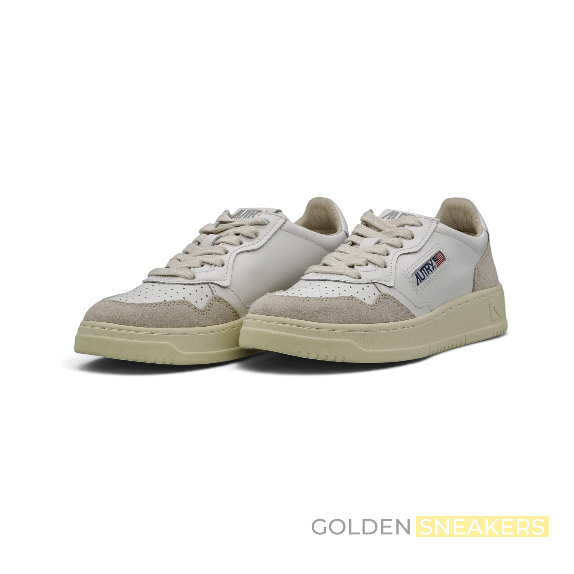 Autry Medalist Leather Low White Beige Suede (Women's)
