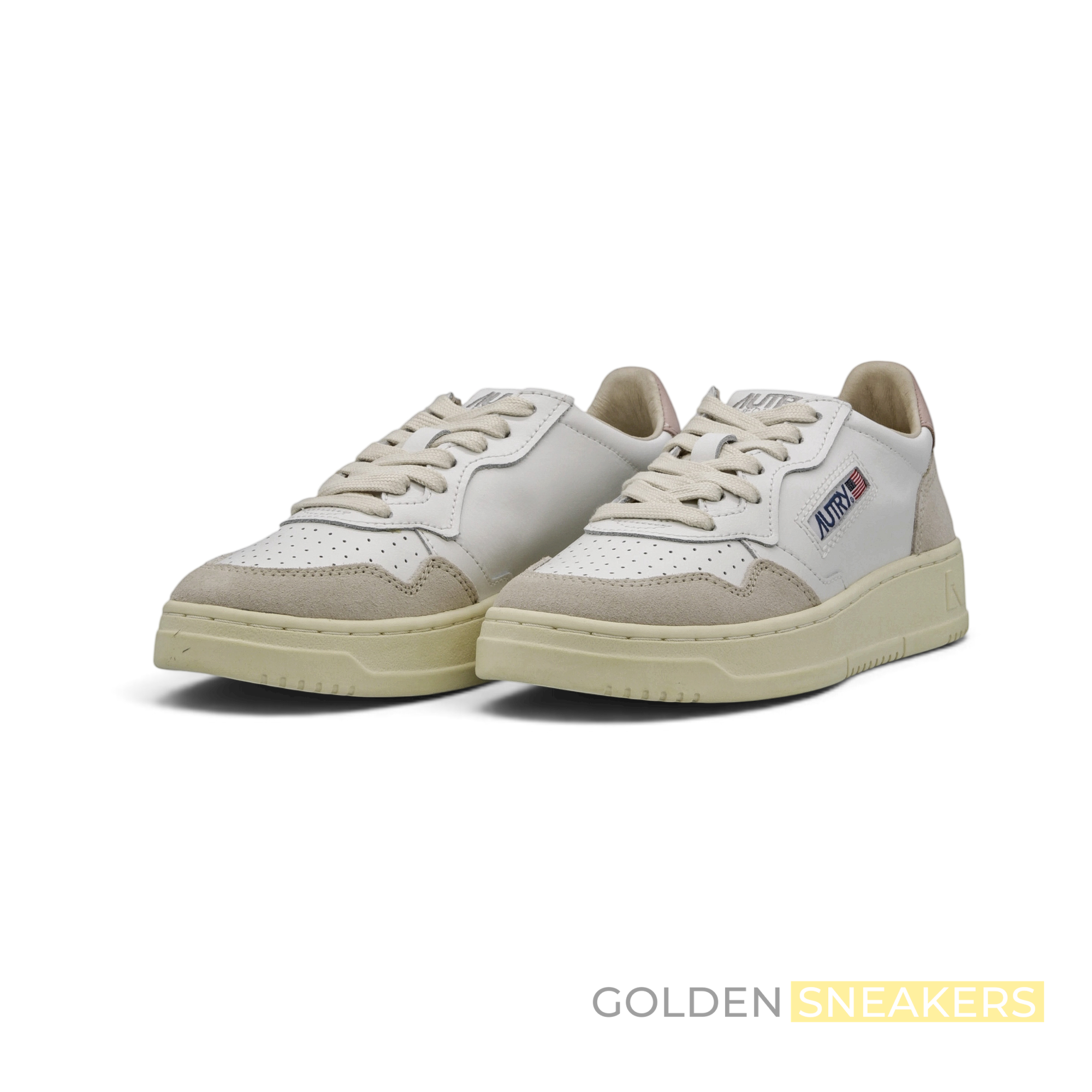Autry Medalist Leather Low White Pink (Women's)